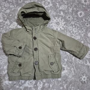 Gap Baby Boy Green Spring Coat Lined With Grey Sweater Size 12-18M